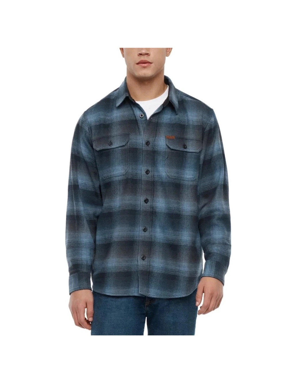 Orvis Men’s Flannel Shirt Regular Fit Heavyweight Cotton Plaid Blue Size Small